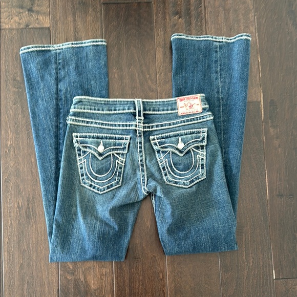 Y2K True Religion Blue Boot Cut Jeans Premium Denim Disco Joey Big T Rhinestone🎉 - Picture 1 of 13